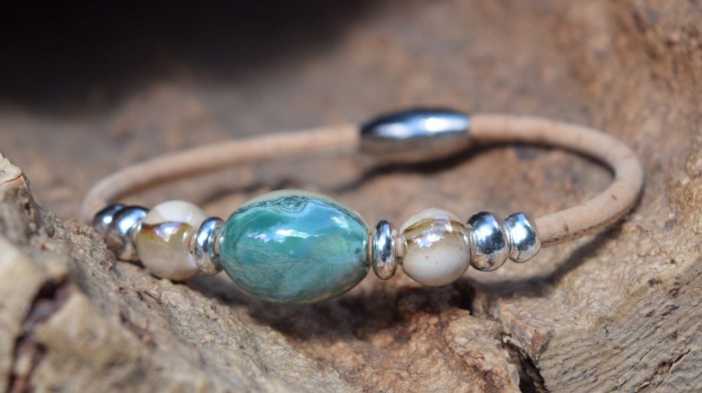 Oasis Green and Beige Beaded Cork Bracelet